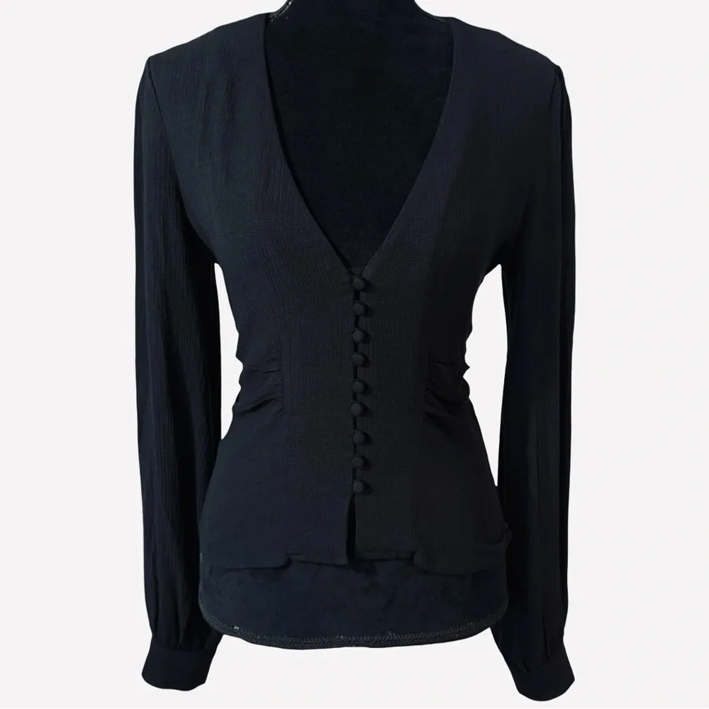 FREE PEOPLE | Maise Black Long Sleeves Blouson Top XS